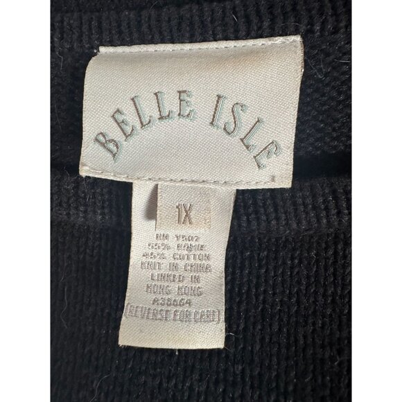 Belle Isle  Poinsettia Holiday Sweater  1X Black   Cotton Blend - Picture 16 of 16